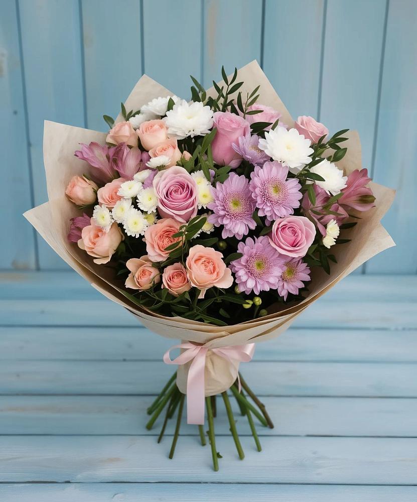 Букет цветов из: Хризантемы, Розы и Альстромерии в Виноградном