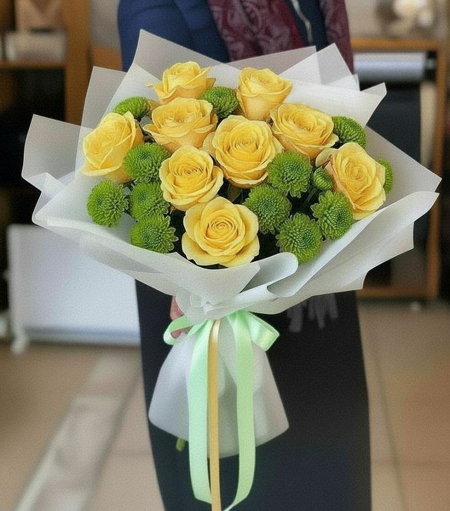 Букет цветов из: Хризантемы и Розы в Виноградном