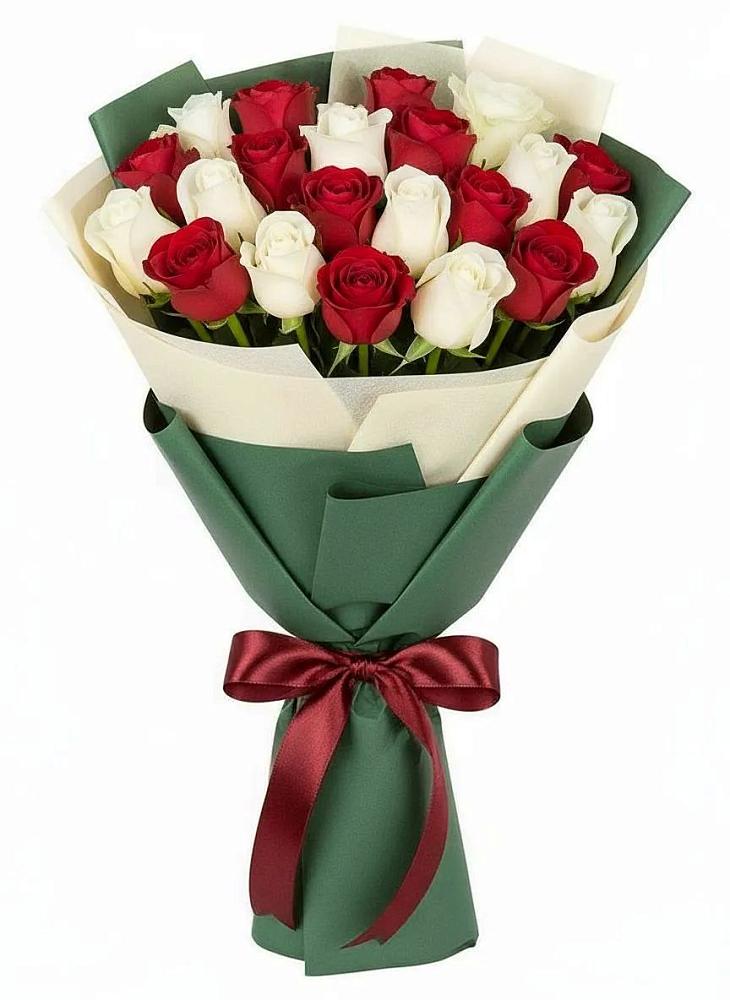 Букет Микс из красных и белых роз в Виноградном