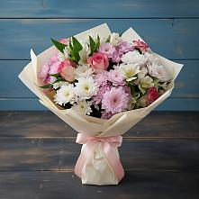 Букет цветов из:  Хризантемы, Альстромерии и Розы #REPLACE_PRED# Виноградном