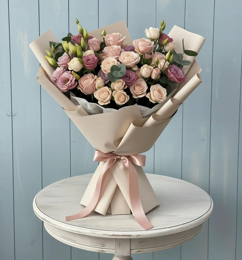 Букет цветов из: Розы и Лизиантусы в Виноградном