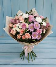 Букет цветов из:  Хризантемы, Розы и Альстромерии в Виноградном