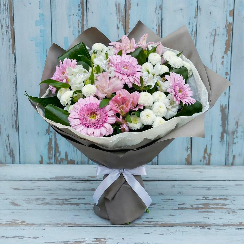 Букет цветов из: Герберы, Альстромерии и Хризантемы в Виноградном