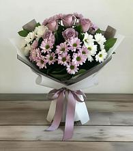 Букет цветов из:  Хризантемы и Розы #REPLACE_PRED# Виноградном