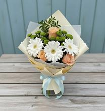 Букет цветов из:  Герберы, Розы и Хризантемы в Виноградном
