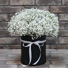 Цветочная композиция из Гипсофила в шляпной коробке в Виноградном