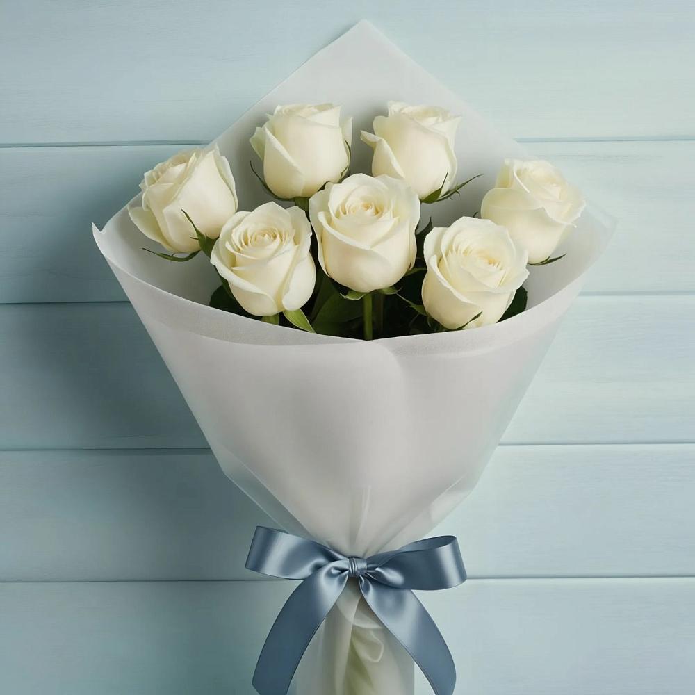 Букет 7 Белых роз Эдлесс Лав в Виноградном